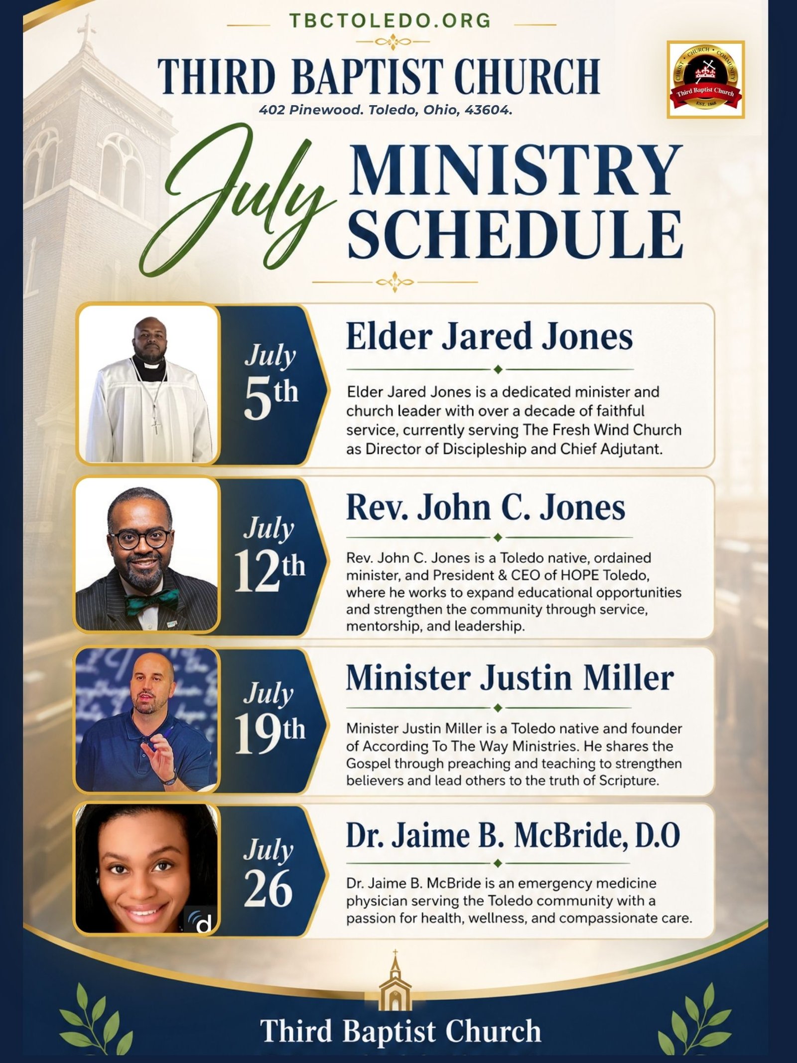 July Ministry Schedule